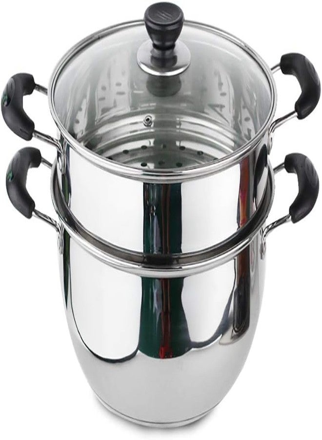 GOLKIPAR(LABEL) قدر طهي من الفولاذ المقاوم للصدأ من غولكيبار (علامة تجارية) بطبقتين مع غطاء ومصفاة بخار، مناسب للطهي على المواقد الحثية | مصفاة بخار للزلابية والمومو | مصفاة بخار للخضراوات والمعكرونة واللحوم والأرز (26 سم) - Image 1